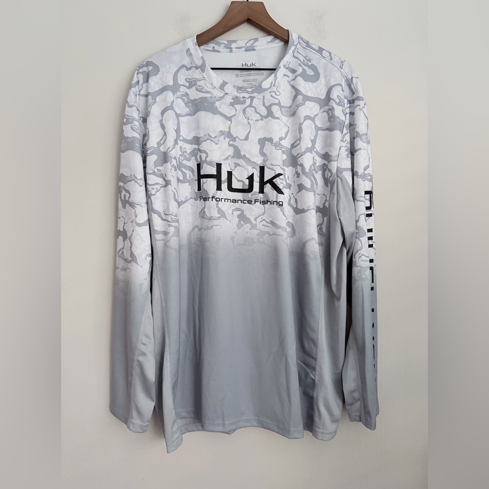 HUK Performance Mens Long Sleeve Fishing Shirt camo grey XXL